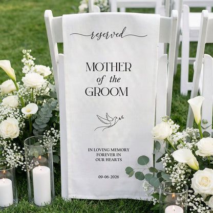 Reserved Mother of the Groom Memorial Chair Sign Personalized Wedding Memory Chair Cover