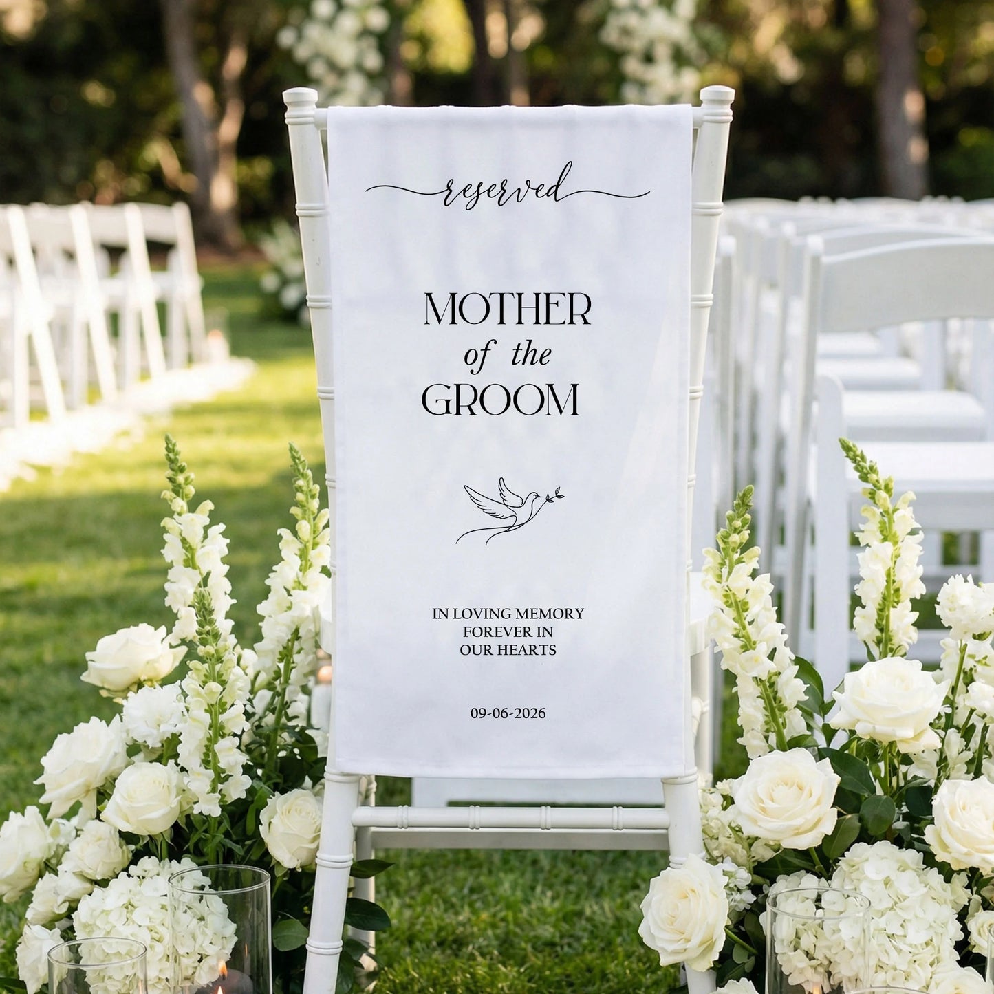 Reserved Mother of the Groom Memorial Chair Sign Personalized Wedding Memory Chair Cover