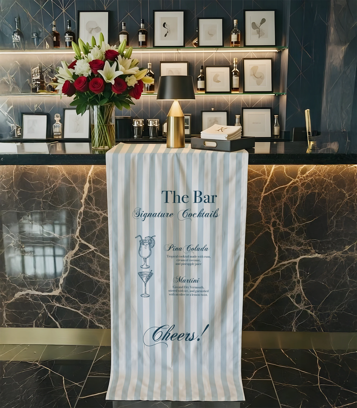 Wedding Cocktail Menu Table Runner Personalized Bar Menu Runner Custom Wedding Bar Decor