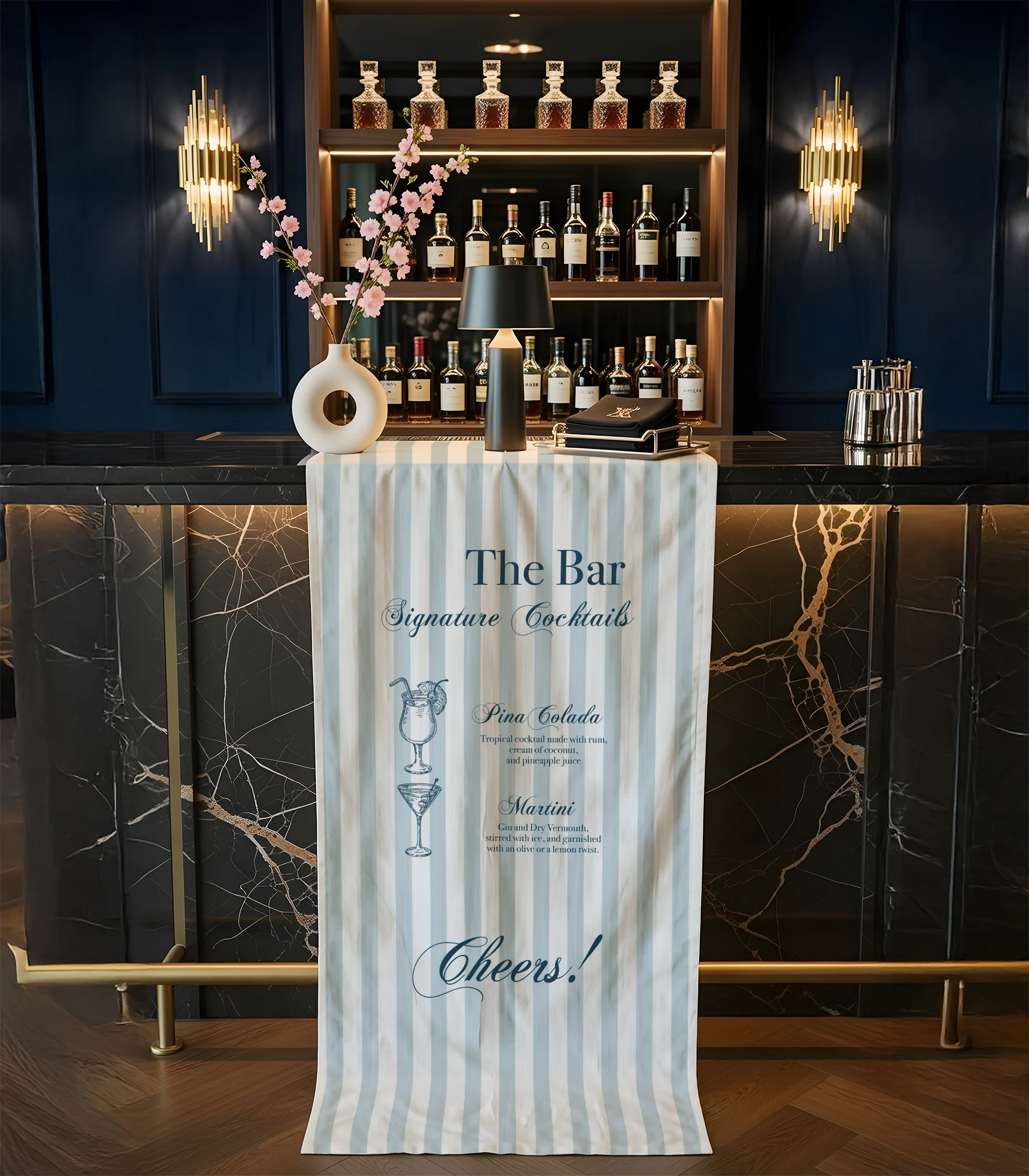 Wedding Cocktail Menu Table Runner Personalized Bar Menu Runner Custom Wedding Bar Decor