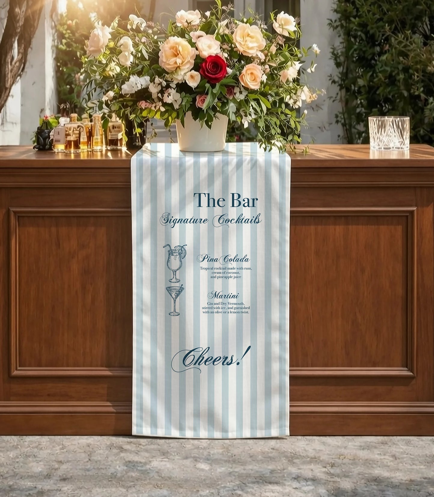 Wedding Cocktail Menu Table Runner Personalized Bar Menu Runner Custom Wedding Bar Decor