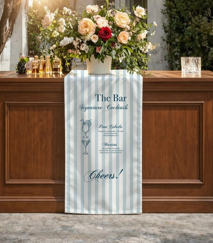 Wedding Cocktail Menu Table Runner Personalized Bar Menu Runner Custom Wedding Bar Decor