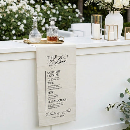 Wedding Bar Menu Table Runner Personalized Cocktail Menu Custom Wedding Bar Decor