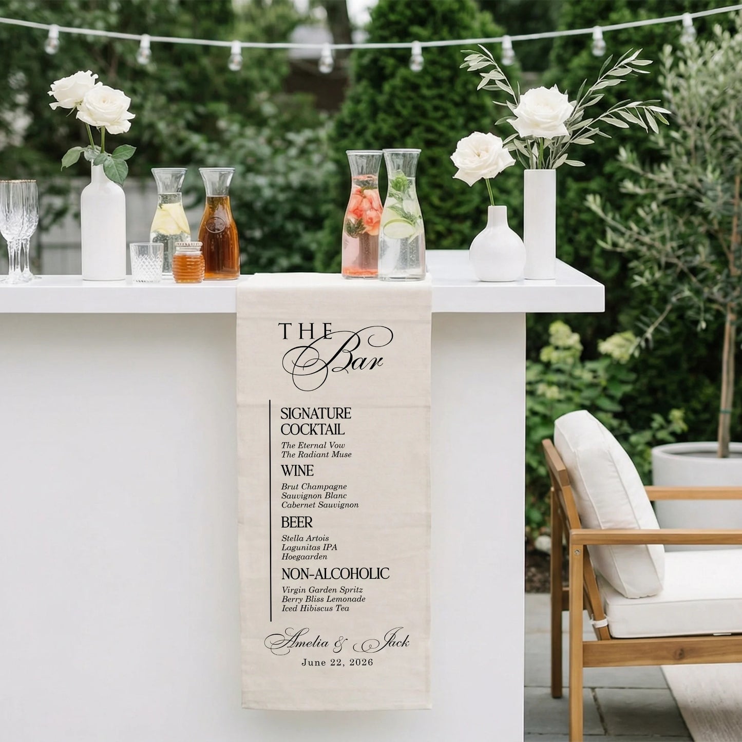Wedding Bar Menu Table Runner Personalized Cocktail Menu Custom Wedding Bar Decor