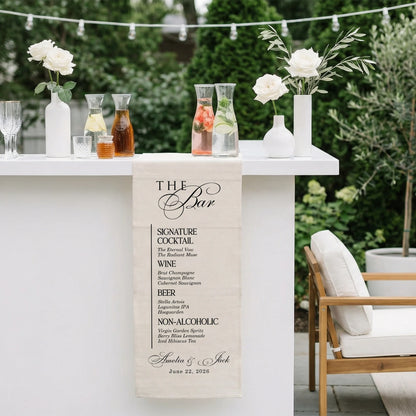 Wedding Bar Menu Table Runner Personalized Cocktail Menu Custom Wedding Bar Decor