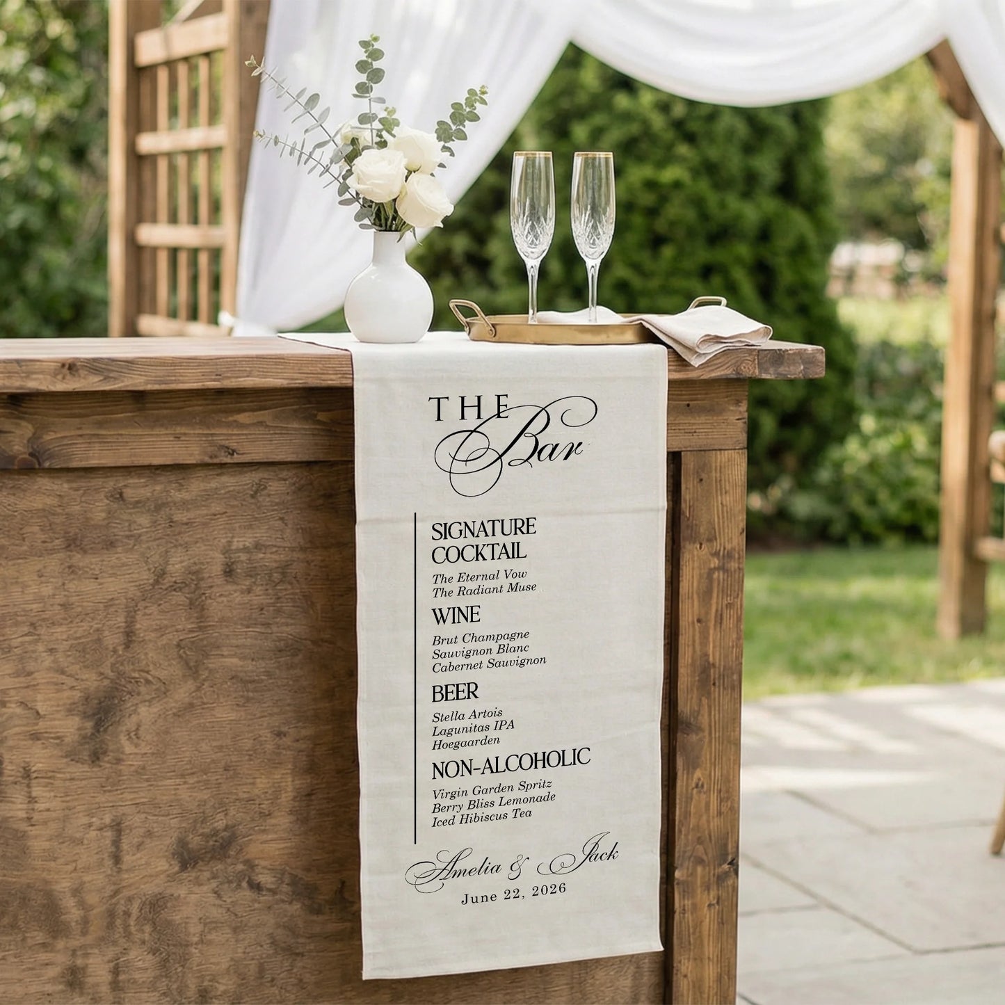 Wedding Bar Menu Table Runner Personalized Cocktail Menu Custom Wedding Bar Decor