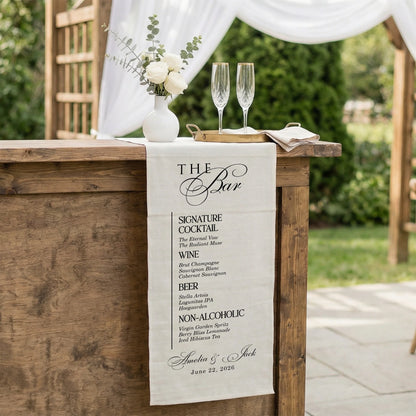 Wedding Bar Menu Table Runner Personalized Cocktail Menu Custom Wedding Bar Decor