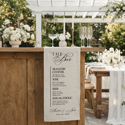 Wedding Bar Menu Table Runner Personalized Cocktail Menu Custom Wedding Bar Decor