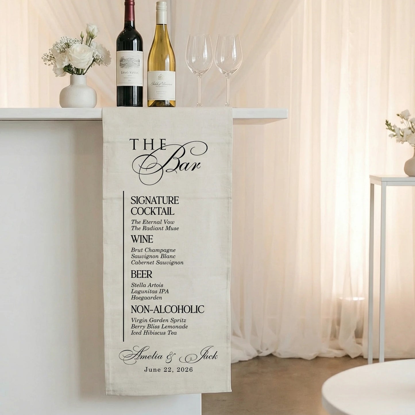 Wedding Bar Menu Table Runner Personalized Cocktail Menu Custom Wedding Bar Decor