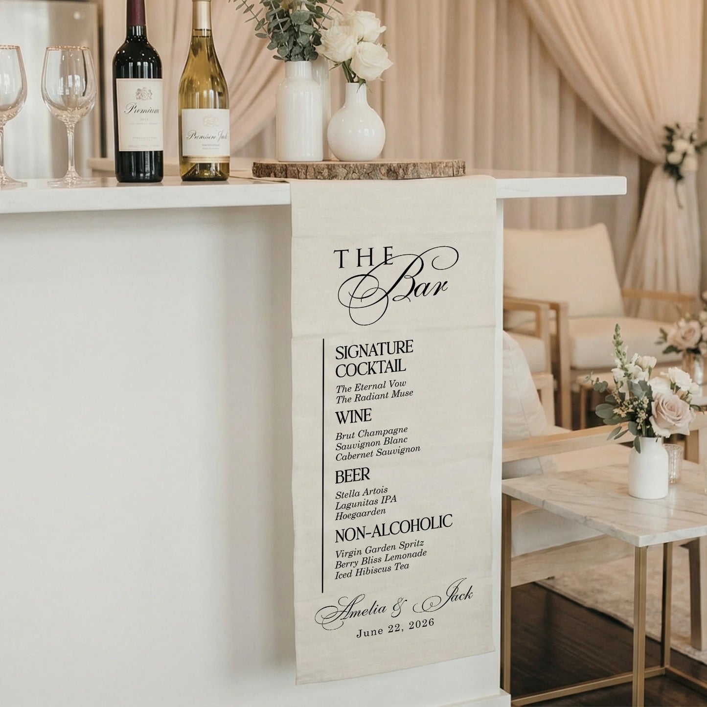 Wedding Bar Menu Table Runner Personalized Cocktail Menu Custom Wedding Bar Decor