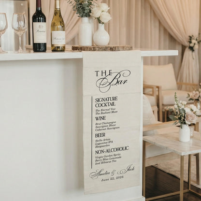 Wedding Bar Menu Table Runner Personalized Cocktail Menu Custom Wedding Bar Decor