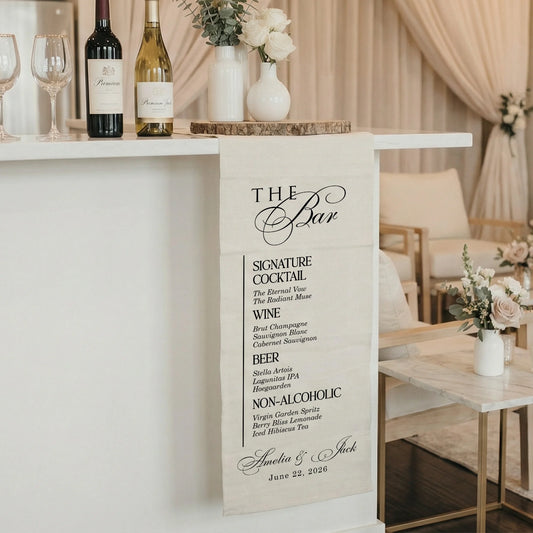 Wedding Bar Menu Table Runner Personalized Cocktail Menu Custom Wedding Bar Decor