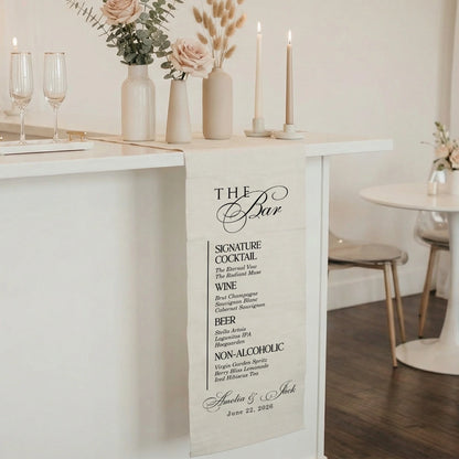 Wedding Bar Menu Table Runner Personalized Cocktail Menu Custom Wedding Bar Decor