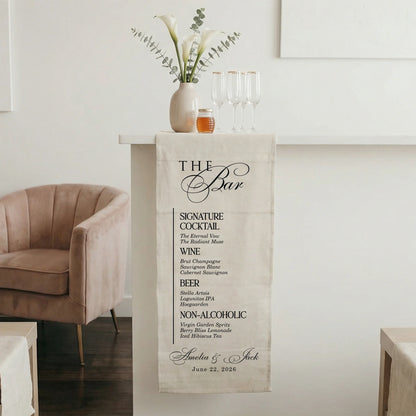 Wedding Bar Menu Table Runner Personalized Cocktail Menu Custom Wedding Bar Decor