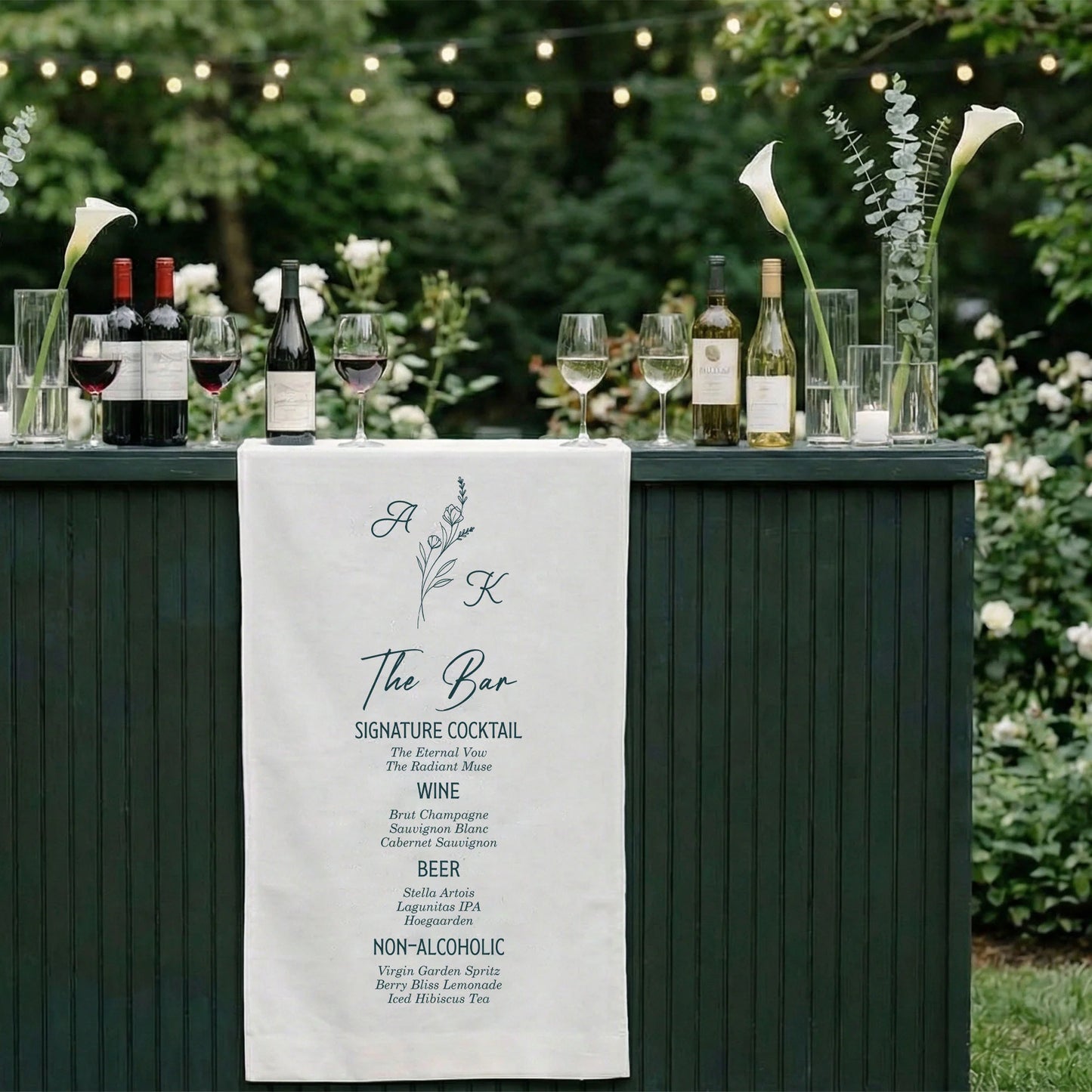 Wedding Bar Menu Table Runner Personalized Cocktail Menu Custom Initials Wedding Bar Decor