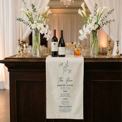 Wedding Bar Menu Table Runner Personalized Cocktail Menu Custom Initials Wedding Bar Decor