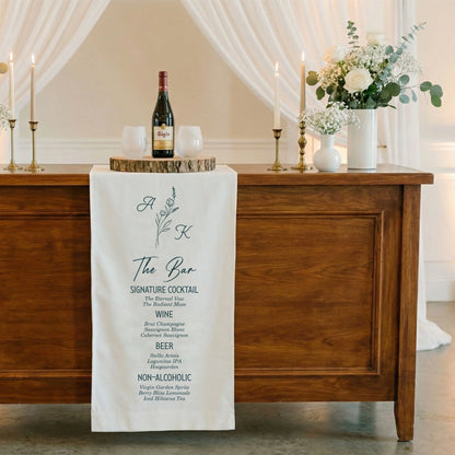 Wedding Bar Menu Table Runner Personalized Cocktail Menu Custom Initials Wedding Bar Decor