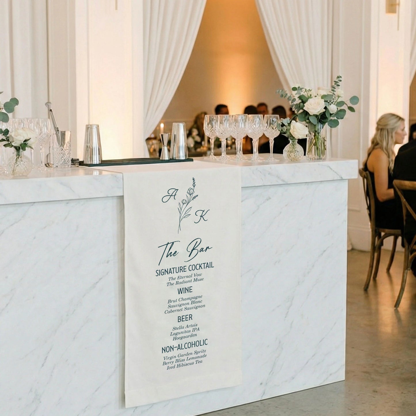 Wedding Bar Menu Table Runner Personalized Cocktail Menu Custom Initials Wedding Bar Decor