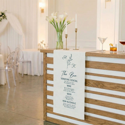 Wedding Bar Menu Table Runner Personalized Cocktail Menu Custom Initials Wedding Bar Decor