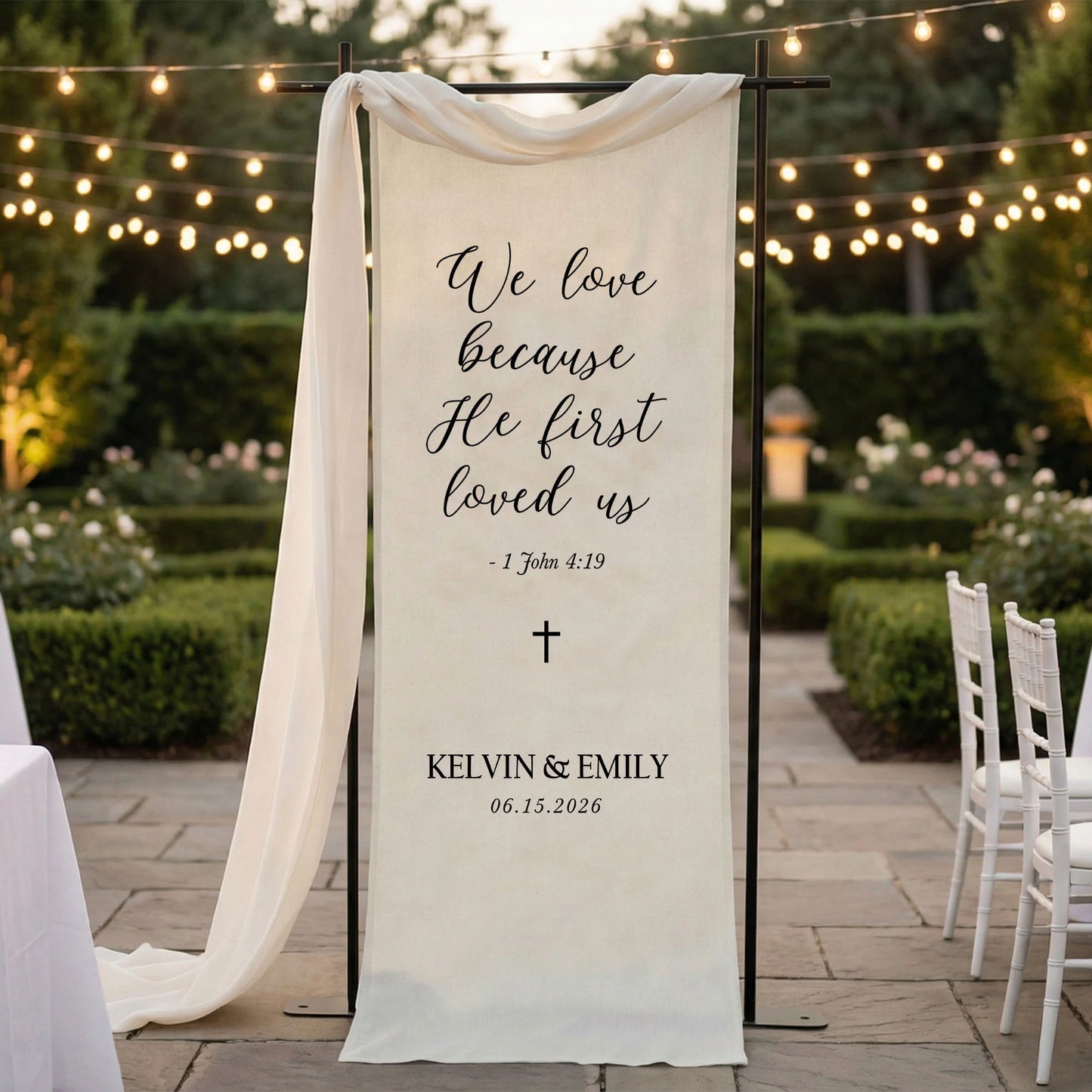 Christian Wedding Banner Personalized Bible Verse Wedding Backdrop Custom Name Wedding Decor