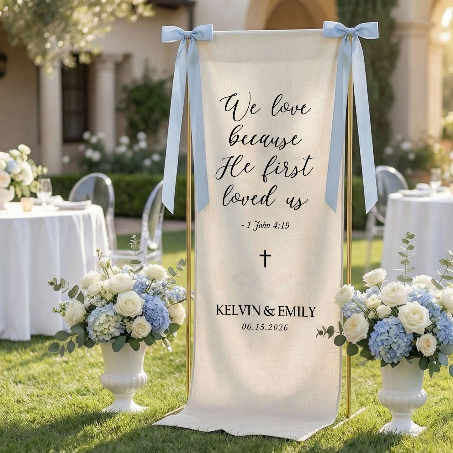 Christian Wedding Banner Personalized Bible Verse Wedding Backdrop Custom Name Wedding Decor
