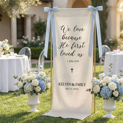 Christian Wedding Banner Personalized Bible Verse Wedding Backdrop Custom Name Wedding Decor