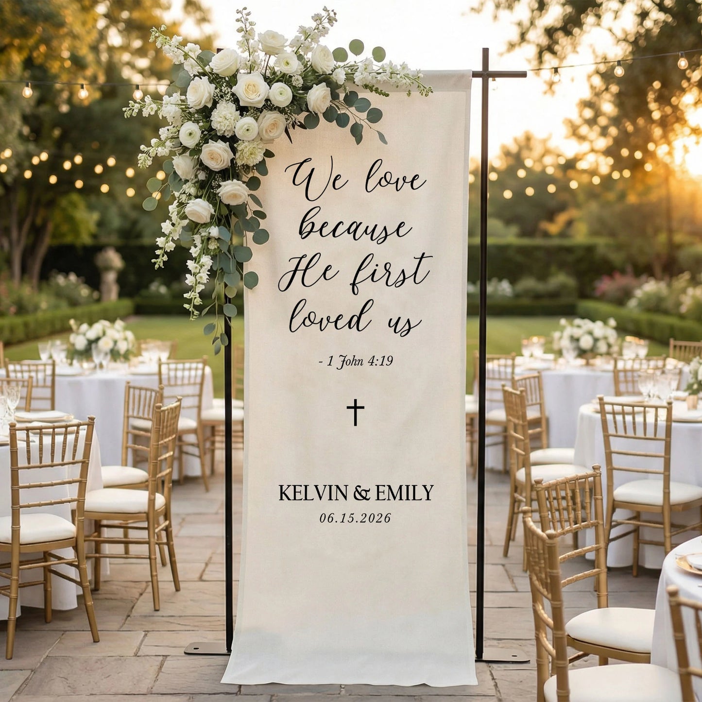 Christian Wedding Banner Personalized Bible Verse Wedding Backdrop Custom Name Wedding Decor
