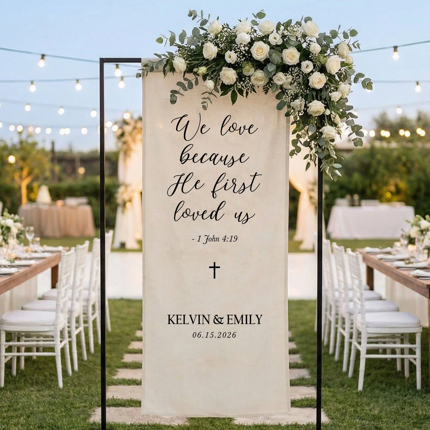 Christian Wedding Banner Personalized Bible Verse Wedding Backdrop Custom Name Wedding Decor