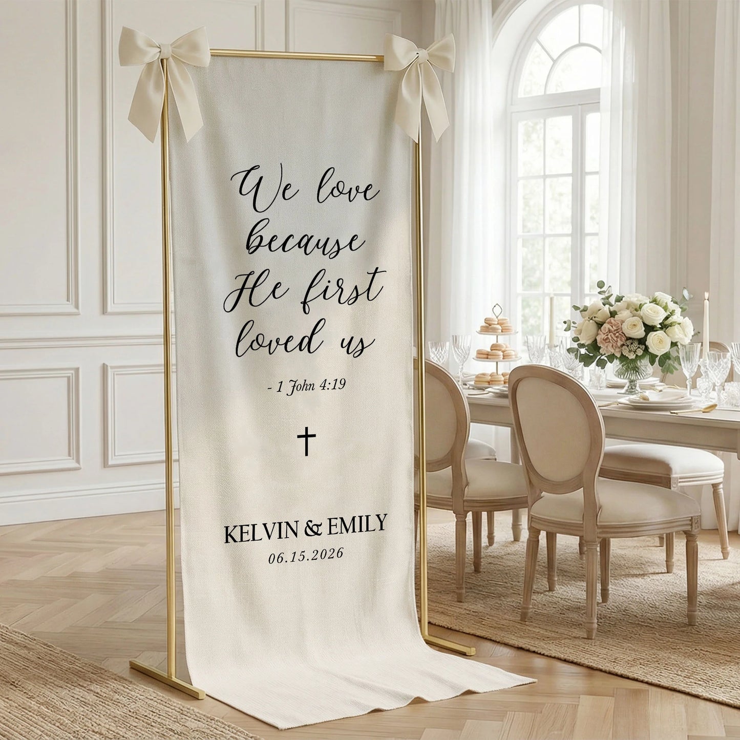 Christian Wedding Banner Personalized Bible Verse Wedding Backdrop Custom Name Wedding Decor
