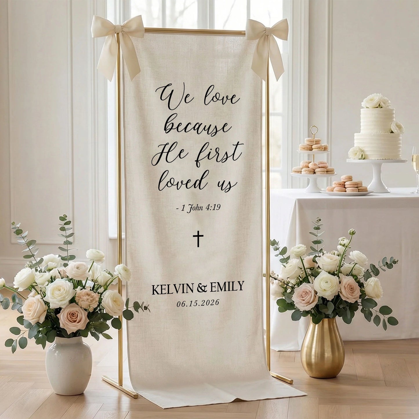 Christian Wedding Banner Personalized Bible Verse Wedding Backdrop Custom Name Wedding Decor