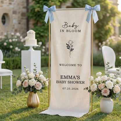 Floral Baby Shower Banner Personalized Custom Name Baby in Bloom Shower Backdrop Decor