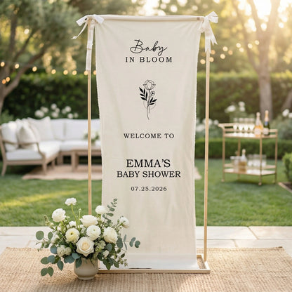 Floral Baby Shower Banner Personalized Custom Name Baby in Bloom Shower Backdrop Decor