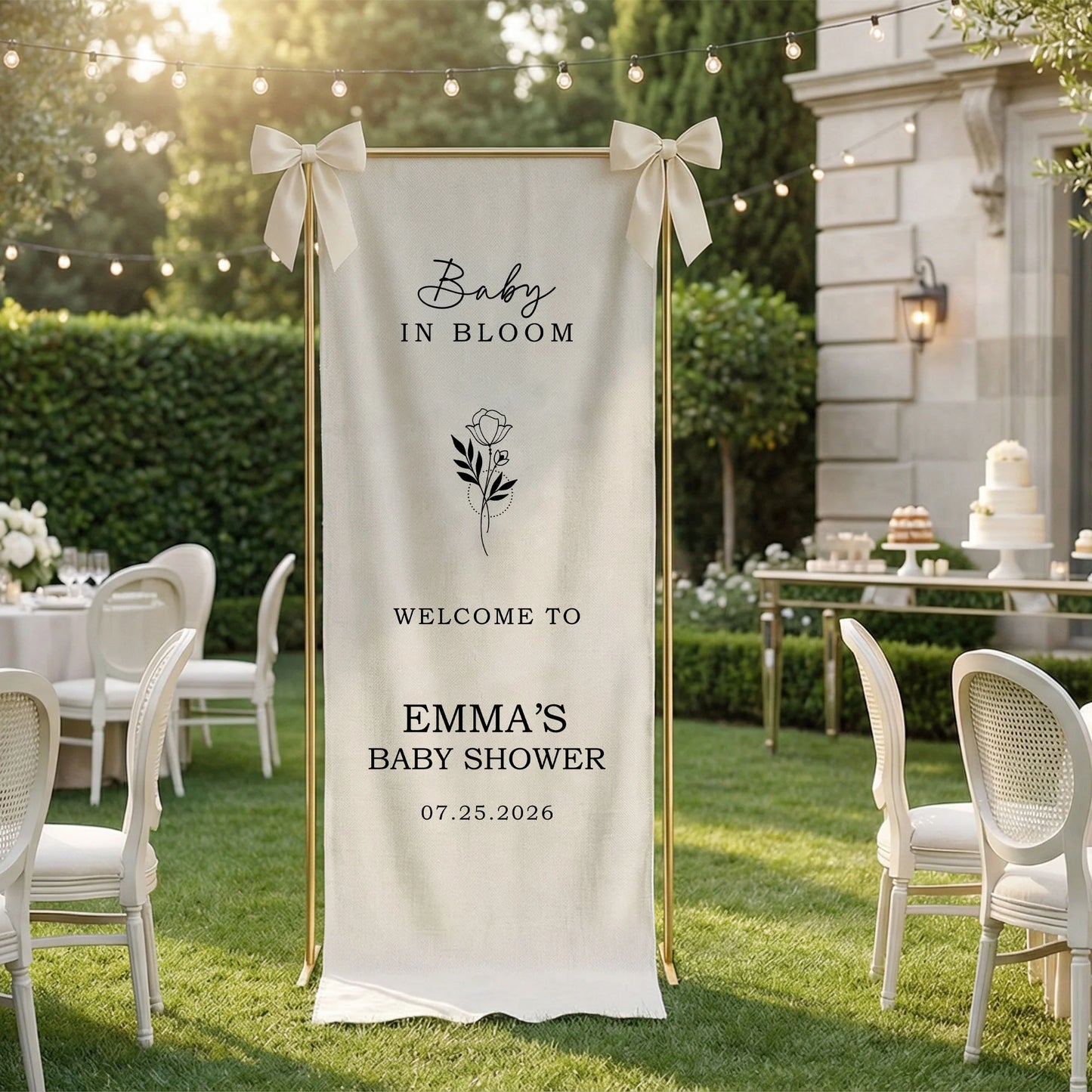 Floral Baby Shower Banner Personalized Custom Name Baby in Bloom Shower Backdrop Decor