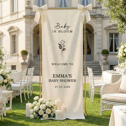 Floral Baby Shower Banner Personalized Custom Name Baby in Bloom Shower Backdrop Decor