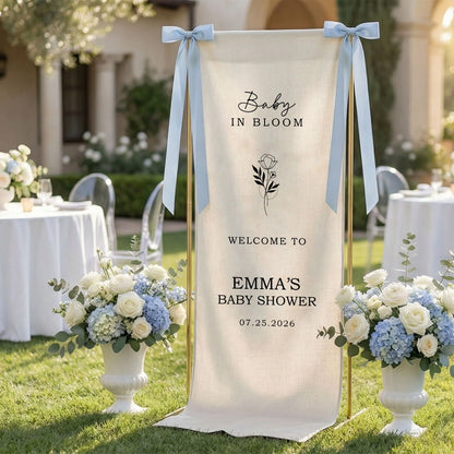 Floral Baby Shower Banner Personalized Custom Name Baby in Bloom Shower Backdrop Decor