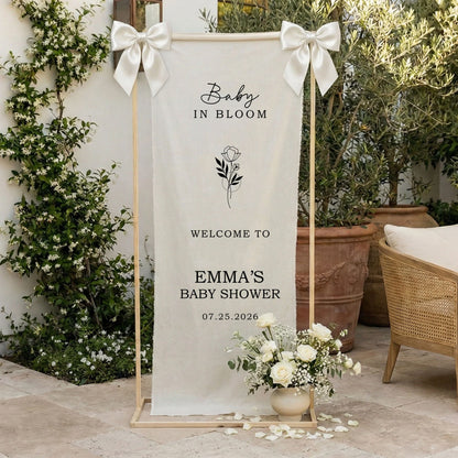 Floral Baby Shower Banner Personalized Custom Name Baby in Bloom Shower Backdrop Decor