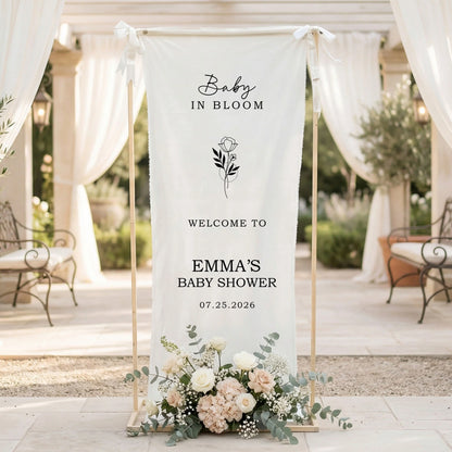 Floral Baby Shower Banner Personalized Custom Name Baby in Bloom Shower Backdrop Decor