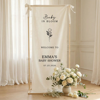 Floral Baby Shower Banner Personalized Custom Name Baby in Bloom Shower Backdrop Decor