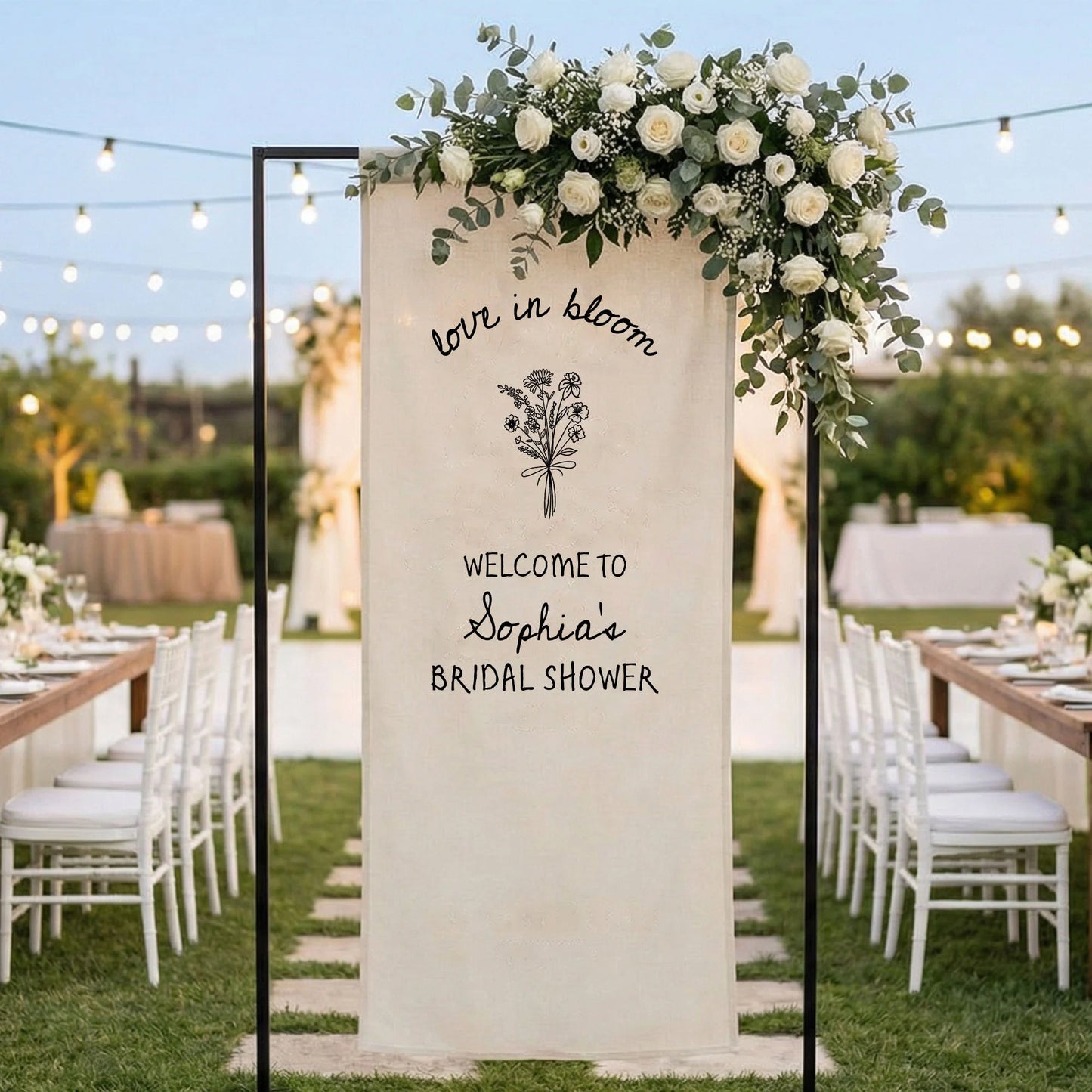 Love in Bloom Bridal Shower Banner Personalized Custom Name Bridal Shower Welcome Backdrop Decor