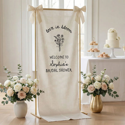 Love in Bloom Bridal Shower Banner Personalized Custom Name Bridal Shower Welcome Backdrop Decor