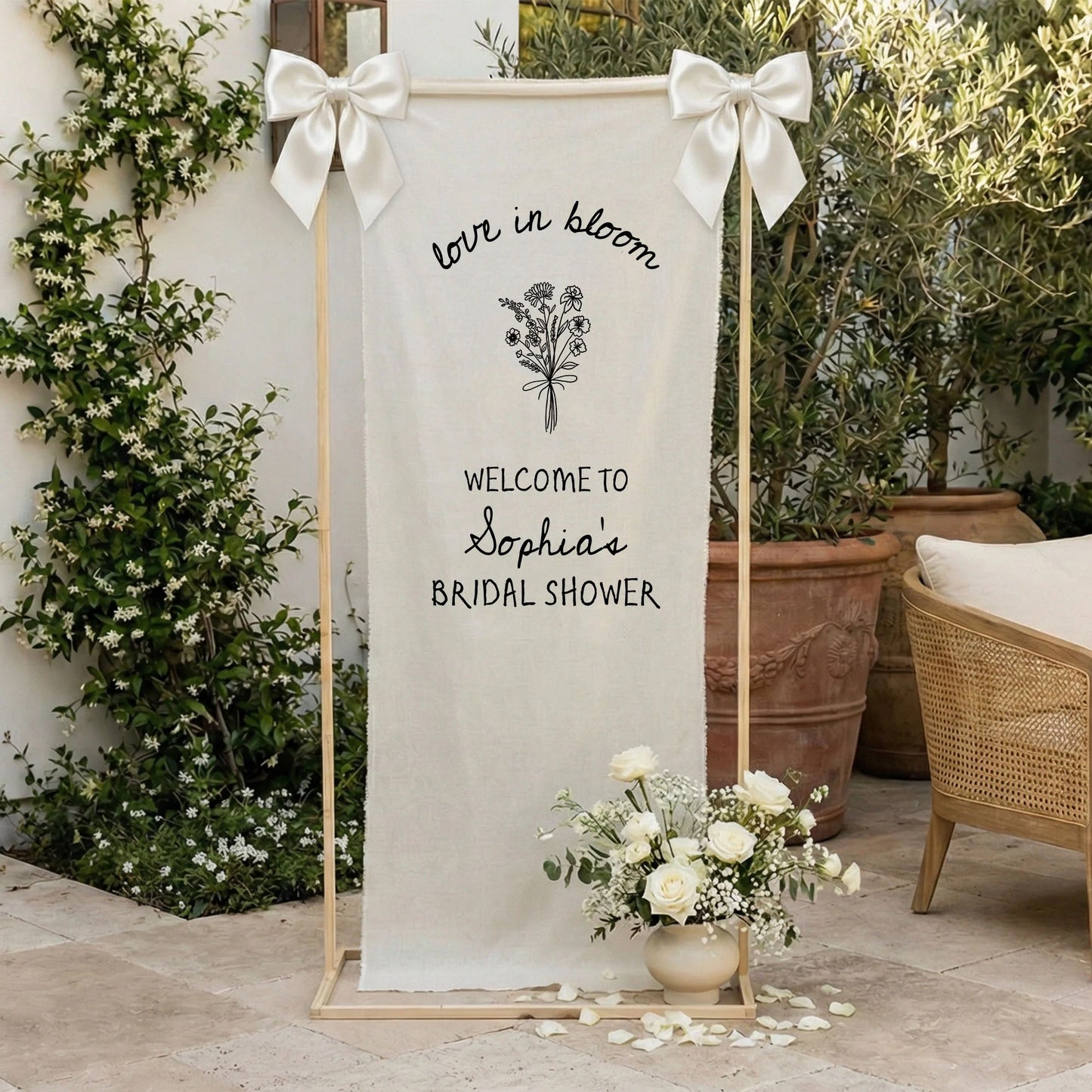 Love in Bloom Bridal Shower Banner Personalized Custom Name Bridal Shower Welcome Backdrop Decor