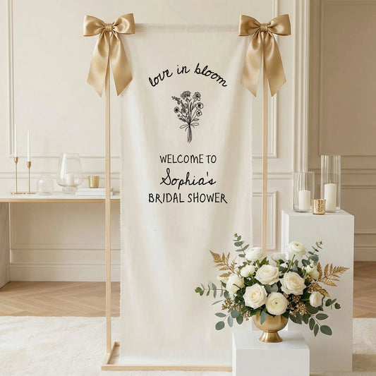 Love in Bloom Bridal Shower Banner Personalized Custom Name Bridal Shower Welcome Backdrop Decor