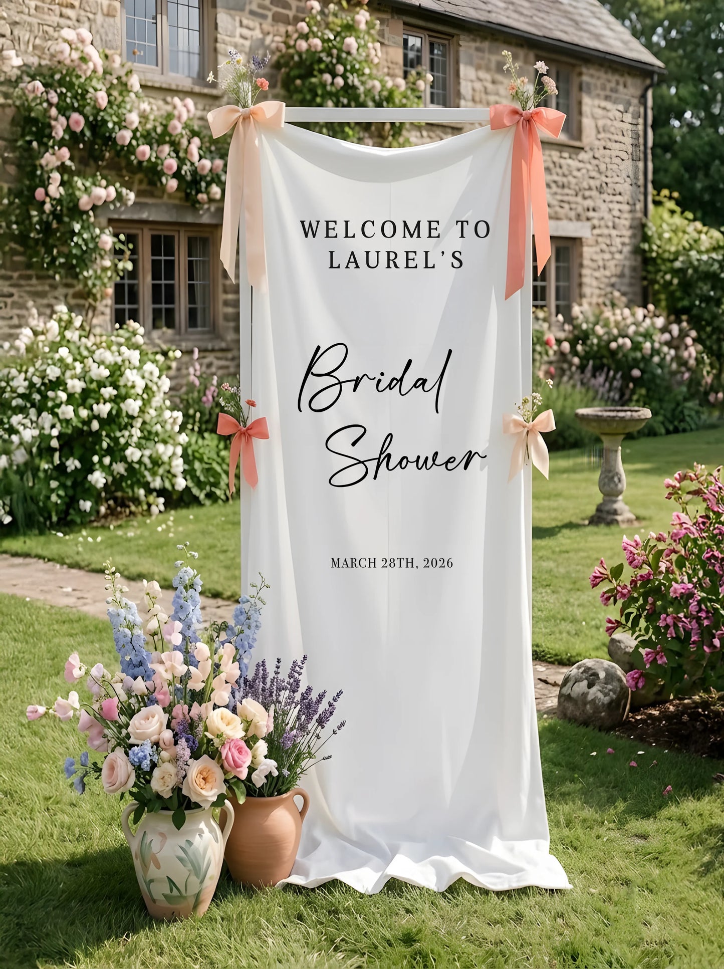 Bridal Shower Banner Stand Personalized Bridal Shower Welcome Sign Custom Name Linen Bridal Shower Decor