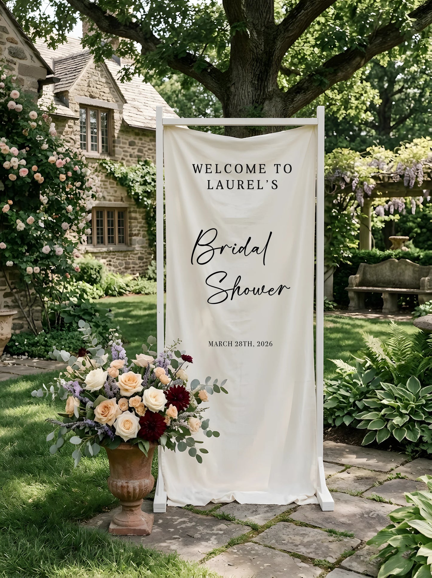Bridal Shower Banner Stand Personalized Bridal Shower Welcome Sign Custom Name Linen Bridal Shower Decor
