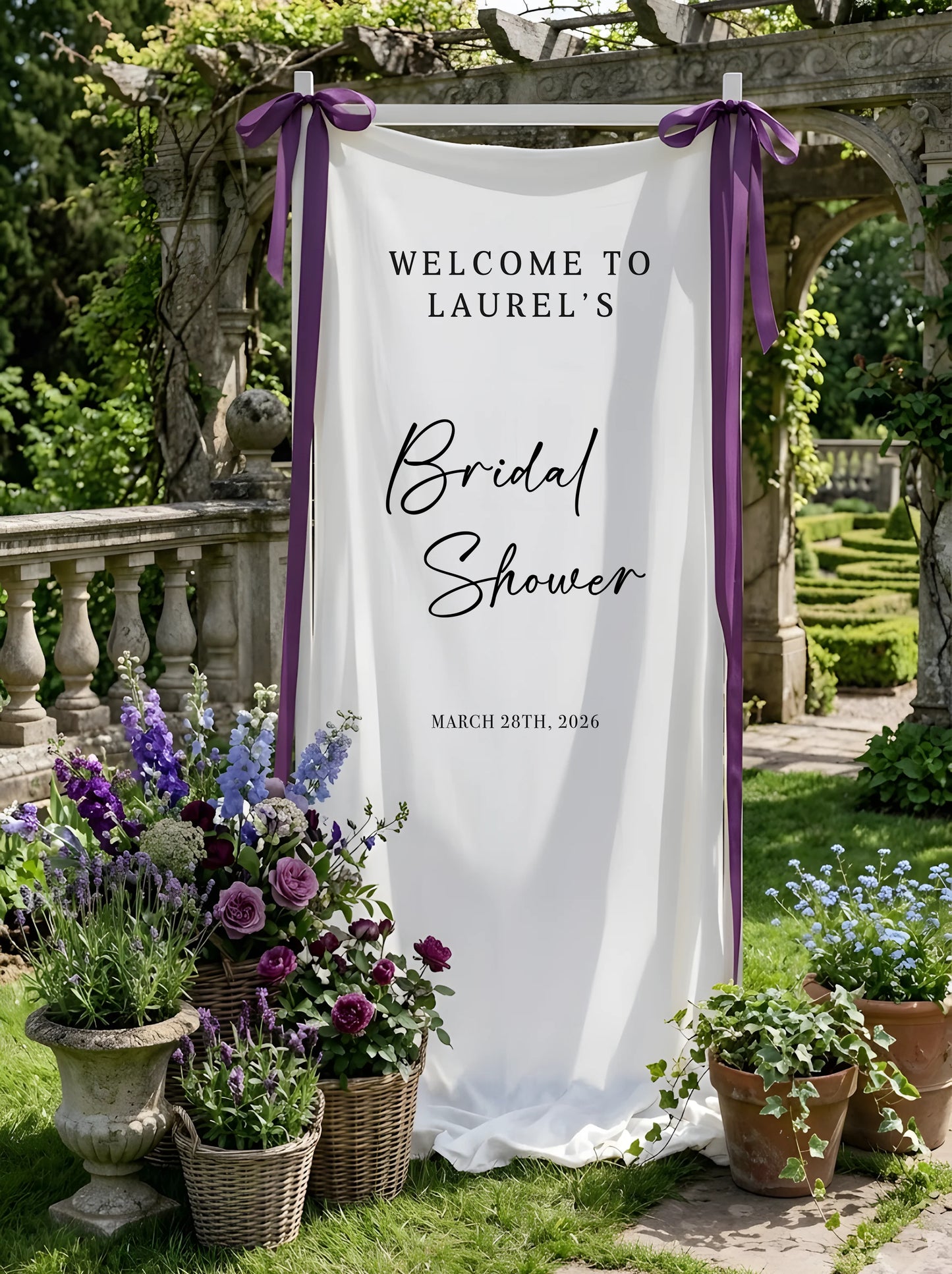 Bridal Shower Banner Stand Personalized Bridal Shower Welcome Sign Custom Name Linen Bridal Shower Decor