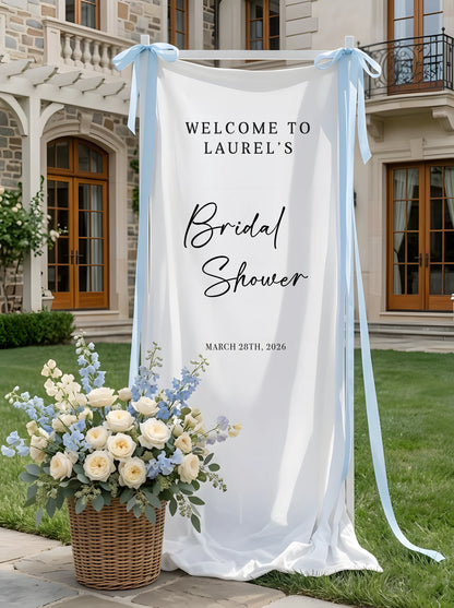 Bridal Shower Banner Stand Personalized Bridal Shower Welcome Sign Custom Name Linen Bridal Shower Decor