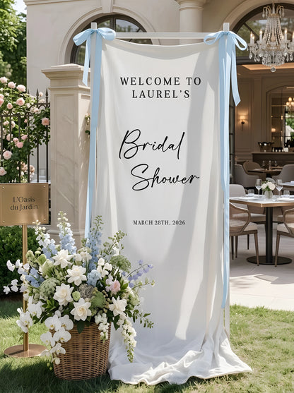 Bridal Shower Banner Stand Personalized Bridal Shower Welcome Sign Custom Name Linen Bridal Shower Decor