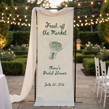 Farmers Market Bridal Shower Banner Stand Personalized Bridal Shower Welcome Sign Custom Name Linen Decor