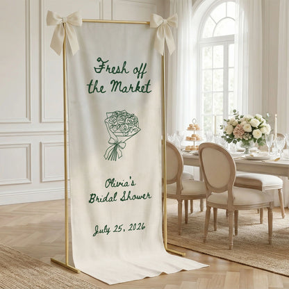 Farmers Market Bridal Shower Banner Stand Personalized Bridal Shower Welcome Sign Custom Name Linen Decor