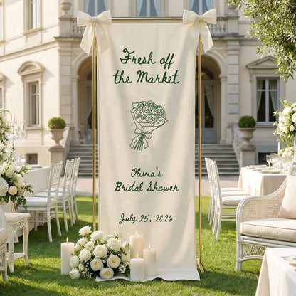 Farmers Market Bridal Shower Banner Stand Personalized Bridal Shower Welcome Sign Custom Name Linen Decor